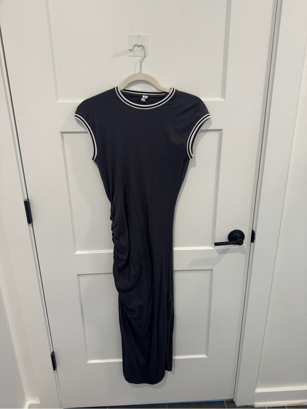 Gray Midi Dress with White Contrast Trim